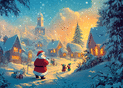 P&egrave;re No&euml;l magique au village enneig&eacute;